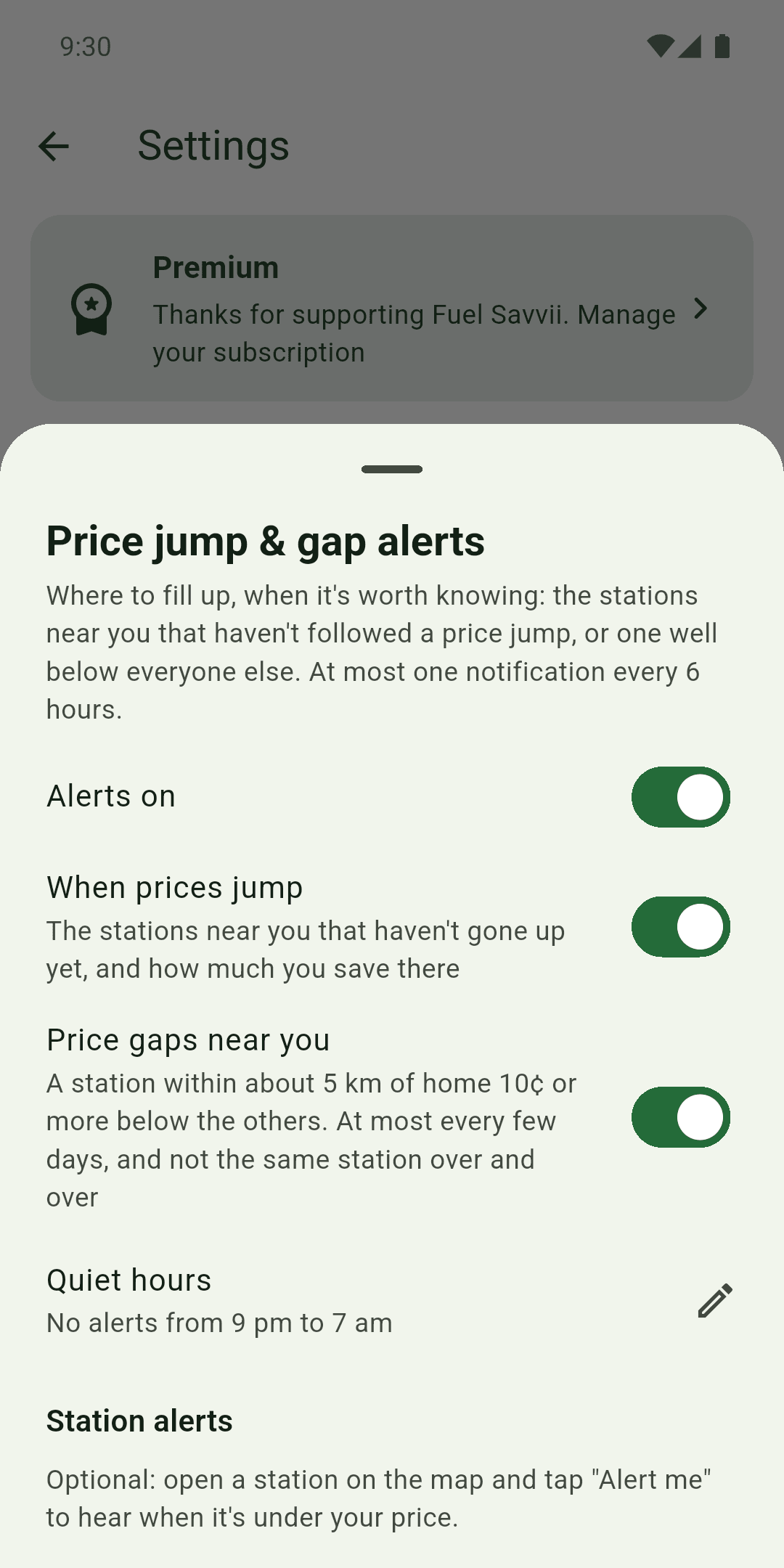 Fuel Savvii: Price jump & gap alerts (Premium)